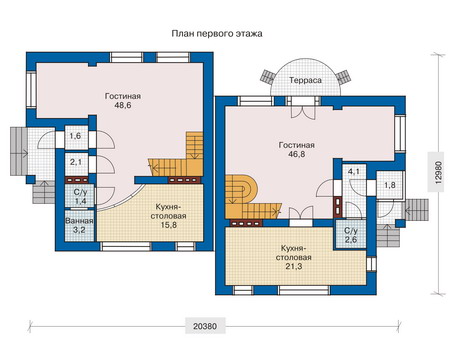 Планировка первого этажа :: Проект дома из кирпича 33-14