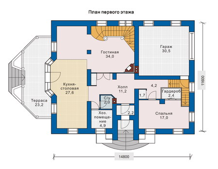 Планировка первого этажа :: Проект дома из кирпича 33-19