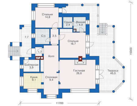 Планировка первого этажа :: Проект дома из кирпича 33-20