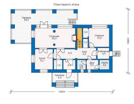 Планировка первого этажа :: Проект дома из кирпича 33-23