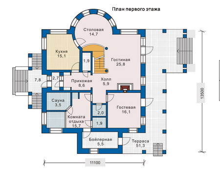 Планировка первого этажа :: Проект дома из кирпича 33-24