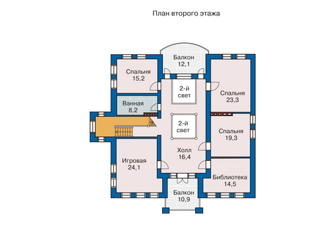 Планировка второго этажа :: Проект дома из кирпича 33-34