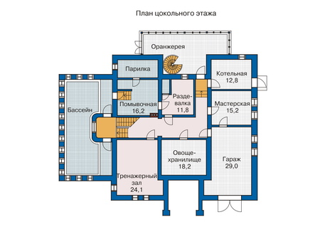 Планировка цокольного этажа :: Проект дома из кирпича 33-34