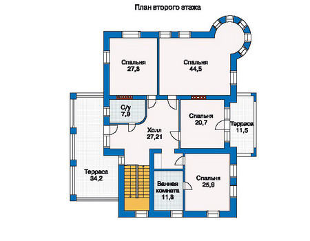 Планировка второго этажа :: Проект дома из кирпича 33-35