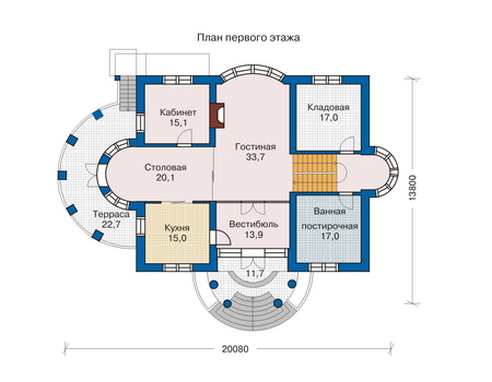 Планировка первого этажа :: Проект дома из газобетона 33-44