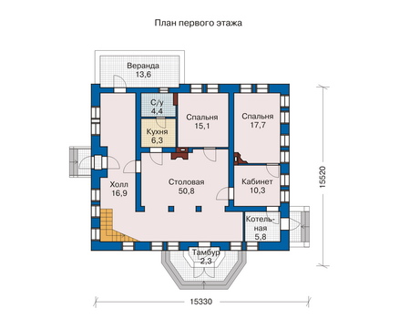 Планировка первого этажа :: Проект дома из кирпича 33-51