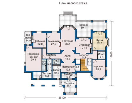 Планировка первого этажа :: Проект дома из кирпича 33-64