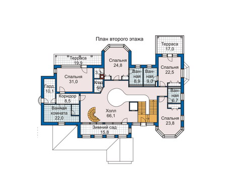 Планировка второго этажа :: Проект дома из кирпича 33-64