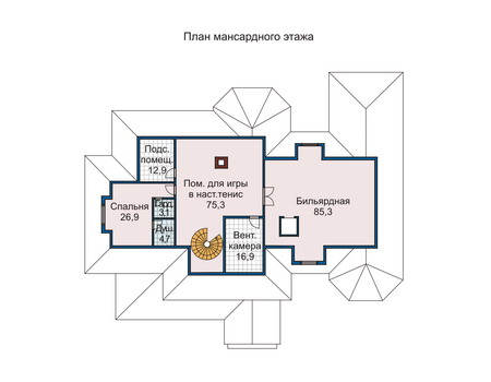 Планировка мансардного этажа :: Проект дома из кирпича 33-64