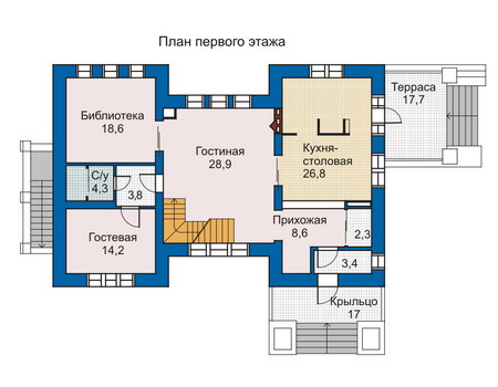 Планировка первого этажа :: Проект дома из кирпича 33-68