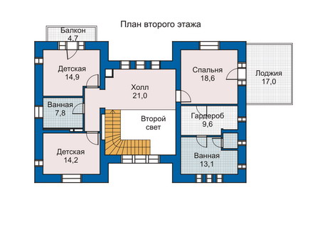 Планировка второго этажа :: Проект дома из кирпича 33-68