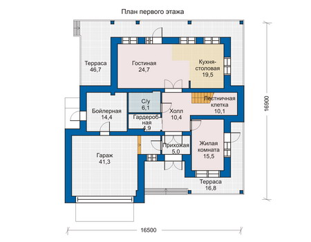 Планировка первого этажа :: Проект дома из кирпича 33-78