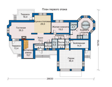 Планировка первого этажа :: Проект дома из газобетона 33-79