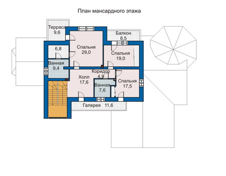 Планировка мансардного этажа :: Проект дома из газобетона 33-79