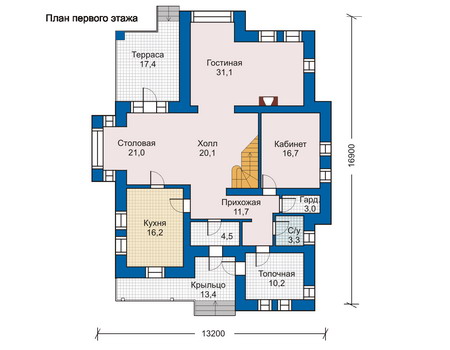 Планировка первого этажа :: Проект дома из кирпича 33-93