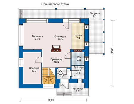 Планировка первого этажа :: Проект дома из кирпича 33-94