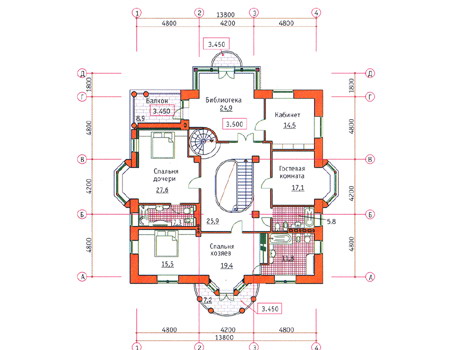 Планировка второго этажа :: Проект дома из кирпича 34-00