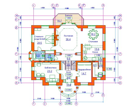Планировка первого этажа :: Проект дома из кирпича 34-09