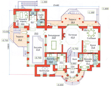 Планировка первого этажа :: Проект дома из кирпича 34-10