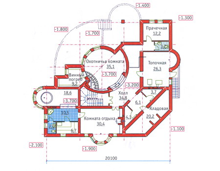 Планировка цокольного этажа :: Проект дома из кирпича 34-18
