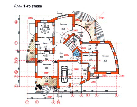Планировка первого этажа :: Проект дома из кирпича 34-19