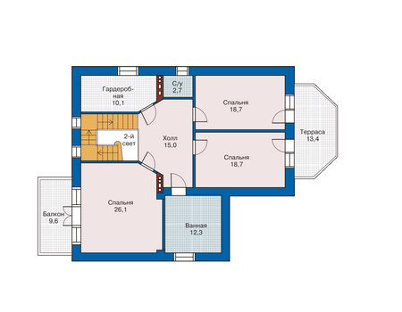Планировка второго этажа :: Проект дома из кирпича 34-34