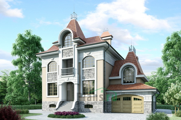 Двухэтажный дом из кирпича с мансардой и подвалом по проекту 34-67
