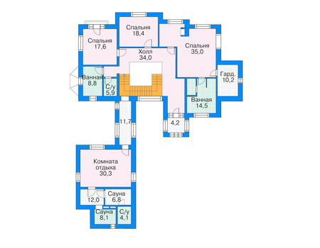 Планировка второго этажа :: Проект дома из кирпича 35-16