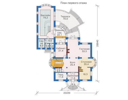 Планировка первого этажа :: Проект дома из кирпича 35-24