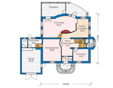 Планировка первого этажа :: Проект дома из кирпича 35-30