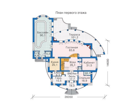 Планировка первого этажа :: Проект дома из кирпича 35-33