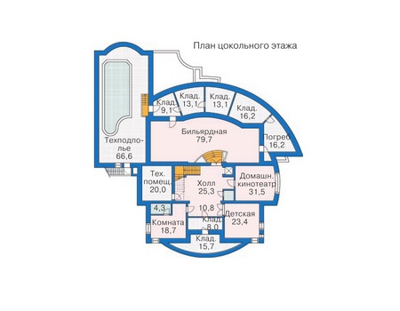 Планировка цокольного этажа :: Проект дома из кирпича 35-33