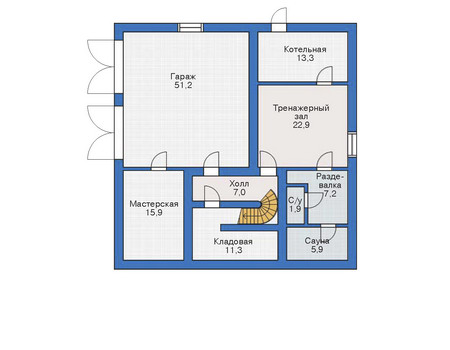 Планировка цокольного этажа :: Проект дома из кирпича 35-49