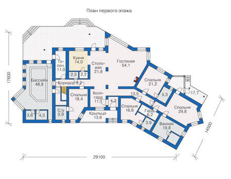 Планировка первого этажа :: Проект дома из кирпича 35-54