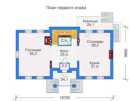 Планировка первого этажа :: Проект дома из кирпича 35-80
