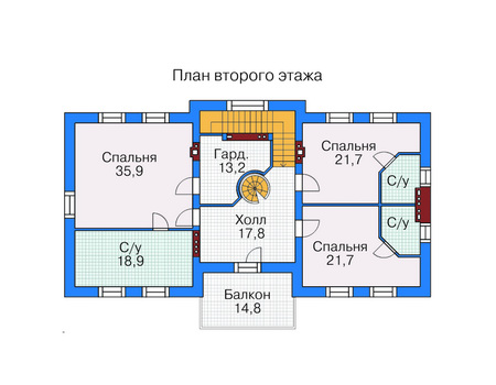 Планировка второго этажа :: Проект дома из кирпича 35-80