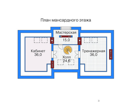 Планировка мансардного этажа :: Проект дома из кирпича 35-80