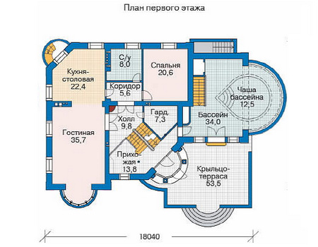 Планировка первого этажа :: Проект дома из кирпича 35-87