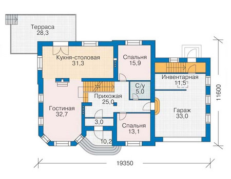 Планировка первого этажа :: Проект дома из кирпича 35-91