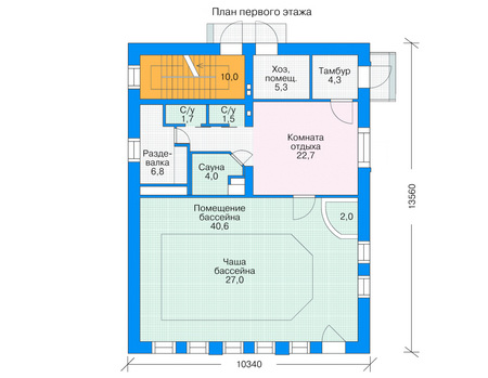 Планировка первого этажа :: Проект дома из кирпича 35-95