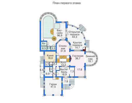 Планировка первого этажа :: Проект дома из кирпича 36-21