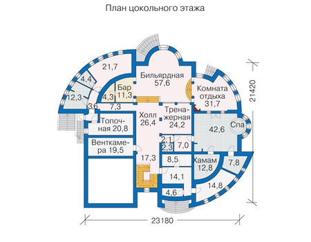 Планировка цокольного этажа :: Проект дома из кирпича 36-24