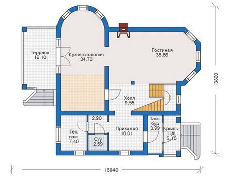 Планировка первого этажа :: Проект дома из газобетона 36-30