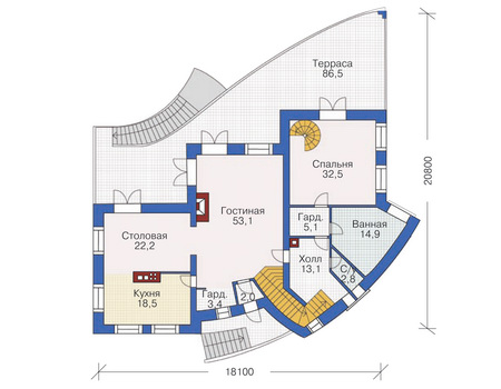 Планировка первого этажа :: Проект дома из кирпича 36-65