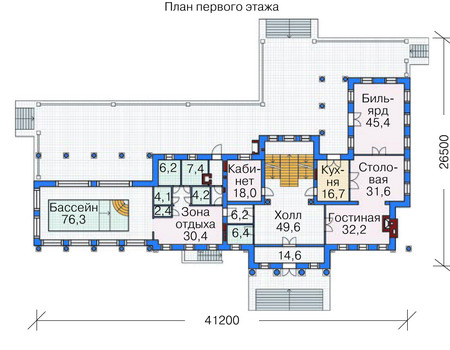 Планировка первого этажа :: Проект дома из кирпича 36-67