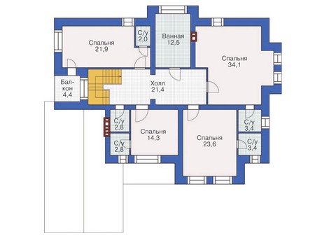 Планировка мансардного этажа :: Проект дома из кирпича 36-92