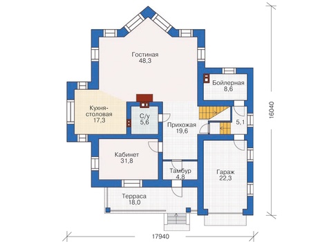 Планировка первого этажа :: Проект дома из кирпича 37-04