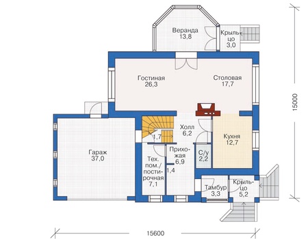 Планировка первого этажа :: Проект дома из кирпича 37-08