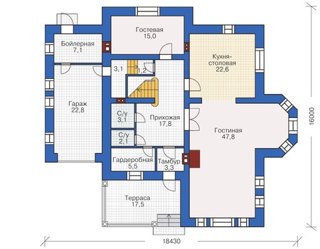 Планировка первого этажа :: Проект дома из кирпича 37-24