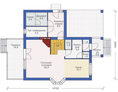 Планировка первого этажа :: Проект дома из кирпича 37-32
